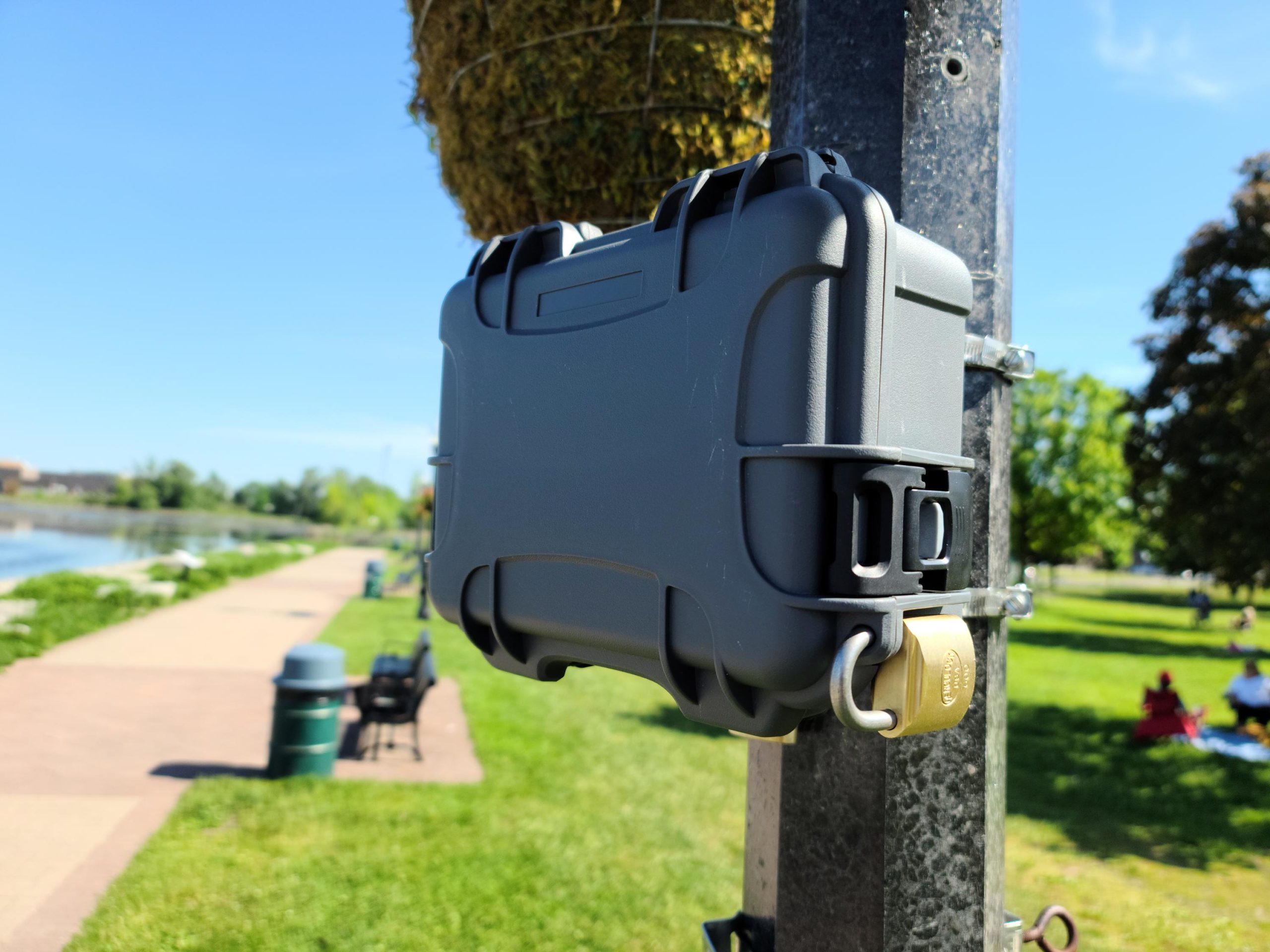 Otter radar secured and locked to utility pole on Old Simcoe Rd., Port Perry, Ontario